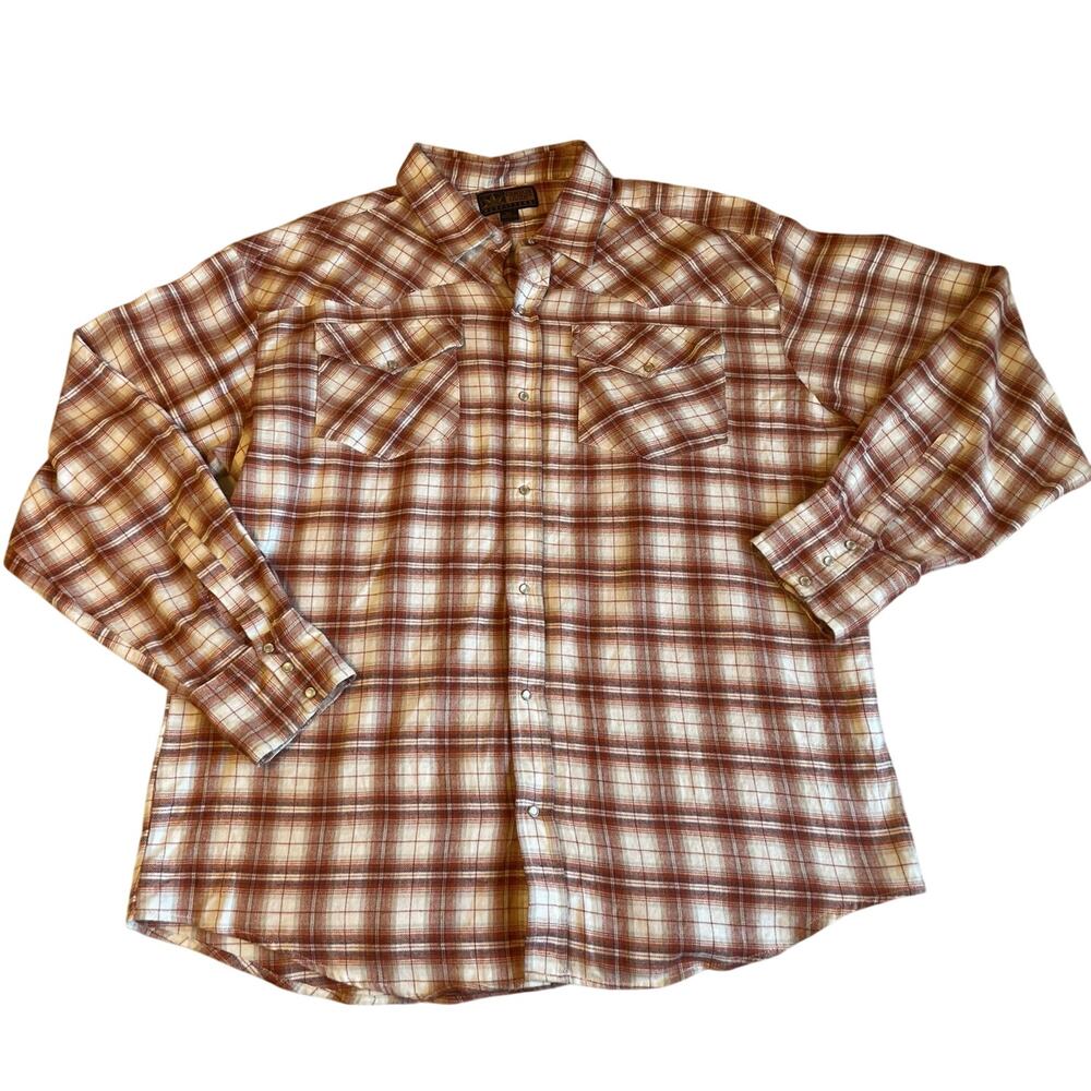 Canyon Guide Outfitters Western Mens Orange Plaid Button Up Flannel Top XL